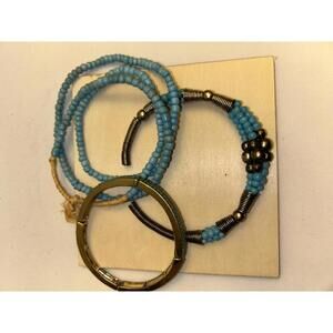 Charming Turquoise Beaded Bracelet Set Stretch Bracelets Set of 3 Wrap